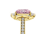 Yellow gold Fancy Pink Radiant  Halo Round Diamond Pave Band with Four-Prong Setting_43