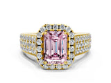 Yellow gold Fancy Pink Radiant  Halo Round Diamond Pave Band with Prong Setting 1