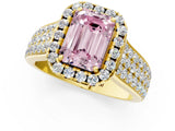 Yellow gold Fancy Pink Radiant  Halo Round Diamond Pave Band with Prong Setting 2