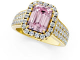 Yellow gold Fancy Pink Radiant  Halo Round Diamond Pave Band with Prong Setting 4