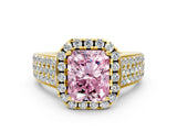 Yellow gold Fancy Pink Radiant  Halo Round Diamond Pave Band with Prong Setting_38