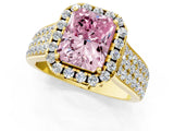 Yellow gold Fancy Pink Radiant  Halo Round Diamond Pave Band with Prong Setting_39