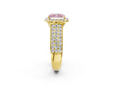 Yellow gold Fancy Pink Radiant  Halo Round Diamond Pave Band with Prong Setting_40
