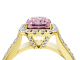 Yellow gold Fancy Pink Radiant  Halo Round Diamond Pave Band with Prong Setting_42