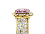 Yellow gold Fancy Pink Radiant  Halo Round Diamond Pave Band with Prong Setting_43