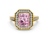 Yellow gold Fancy Pink Radiant  Halo Solitaire Diamond Ring with Pave Band and Bezel Setting_48