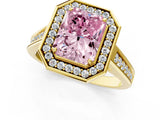 Yellow gold Fancy Pink Radiant  Halo Solitaire Diamond Ring with Pave Band and Bezel Setting_49