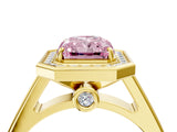 Yellow gold Fancy Pink Radiant  Halo Solitaire Diamond Ring with Pave Band and Bezel Setting_52