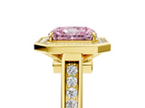Yellow gold Fancy Pink Radiant  Halo Solitaire Diamond Ring with Pave Band and Bezel Setting_53