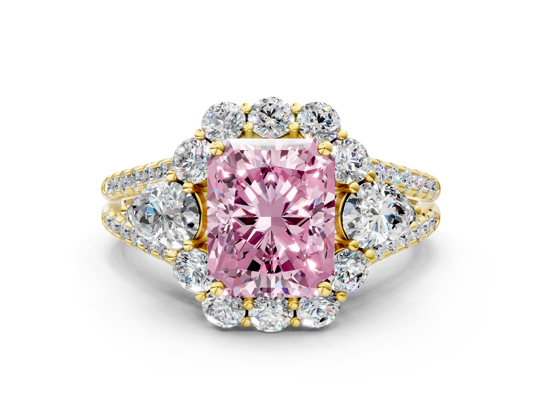 Yellow gold Fancy Pink Radiant  Halo Split Shank Diamond Engagement Ring with Prong Setting_20