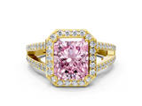 Yellow gold Fancy Pink Radiant  Halo Split Shank Diamond Ring with Four-Prong Setting_32