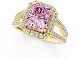 Yellow gold Fancy Pink Radiant  Halo Split Shank Diamond Ring with Four-Prong Setting_33