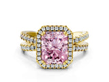 Yellow gold Fancy Pink Radiant  Halo Split Shank Diamond Ring with Pavé Setting_26