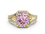 Yellow gold Fancy Pink Radiant  Halo Split Shank Diamond Ring with Prong Setting_20