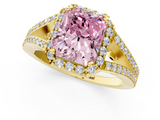 Yellow gold Fancy Pink Radiant  Halo Split Shank Diamond Ring with Prong Setting_21