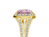 Yellow gold Fancy Pink Radiant  Halo Split Shank Diamond Ring with Prong Setting_25