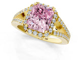 Yellow gold Fancy Pink Radiant  Halo Split Shank Pave Diamond Ring with Four-Prong Setting_50