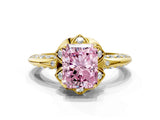 Yellow gold Fancy Pink Radiant  Halo Split Shank Pave Diamond Ring with Petal Prong Setting_20