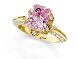 Yellow gold Fancy Pink Radiant  Halo Split Shank Pave Diamond Ring with Petal Prong Setting_21