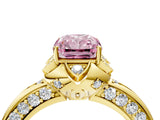 Yellow gold Fancy Pink Radiant  Halo Split Shank Pave Diamond Ring with Petal Prong Setting_24