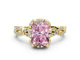 Yellow gold Fancy Pink Radiant  Halo Twist Band Solitaire Ring with Six-Prong Setting_3