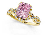 Yellow gold Fancy Pink Radiant  Halo Twist Band Solitaire Ring with Six-Prong Setting_4