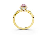 Yellow gold Fancy Pink Radiant  Halo Twist Band Solitaire Ring with Six-Prong Setting_6