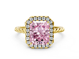 Yellow gold Fancy Pink Radiant  Halo Twisted Band Four-Prong Diamond Ring_20