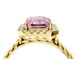 Yellow gold Fancy Pink Radiant  Halo Twisted Band Four-Prong Diamond Ring_24