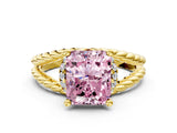 Yellow gold Fancy Pink Radiant  Halo Twisted Band Four-Prong Ring_32