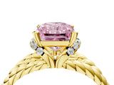 Yellow gold Fancy Pink Radiant  Halo Twisted Band Four-Prong Ring_36
