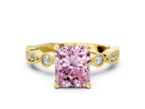 Yellow gold Fancy Pink Radiant  Milgrain Bezel Diamond Engagement Ring with Solitaire Prong Setting_155