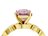 Yellow gold Fancy Pink Radiant  Milgrain Bezel Diamond Engagement Ring with Solitaire Prong Setting_159