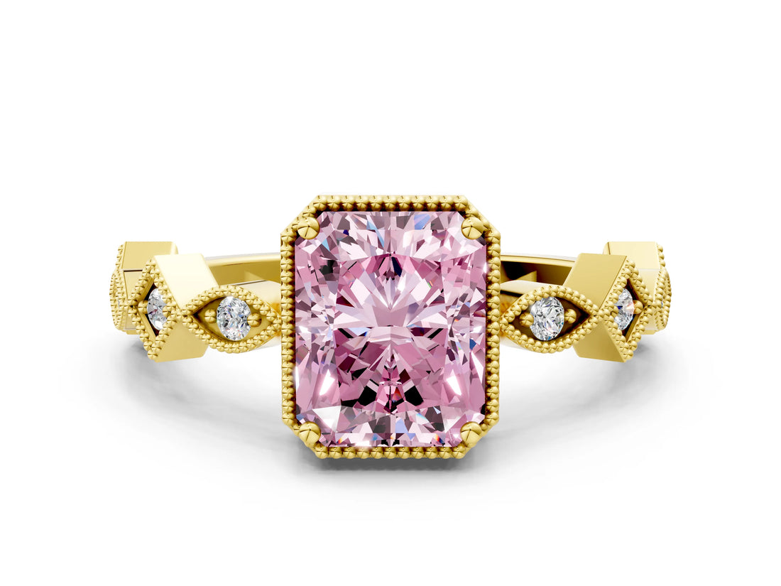 Yellow gold Fancy Pink Radiant  Milgrain Marquise Diamond Twist Band Ring_62