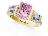 Yellow gold Fancy Pink Radiant  Solitaire Baguette Side Stone Channel Set Engagement Ring_4