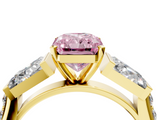 Yellow gold Fancy Pink Radiant  Solitaire Baguette Side Stone Channel Set Engagement Ring_7