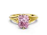 Yellow gold Fancy Pink Radiant  Solitaire Beaded Band Six-Prong Setting