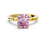 Yellow gold Fancy Pink Radiant  Solitaire Beaded Band with Four-Prong Setting_30
