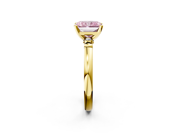 Yellow gold Fancy Pink Radiant  Solitaire Beaded Band with Four-Prong Setting