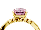 Yellow gold Fancy Pink Radiant  Solitaire Beaded Band with Four-Prong Setting_34