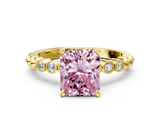 Yellow gold Fancy Pink Radiant  Solitaire Bezel Accent Diamond Engagement Ring with Beaded Band and Four-Prong Setting_42