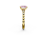 Yellow gold Fancy Pink Radiant  Solitaire Bezel Accent Diamond Engagement Ring with Beaded Band and Four-Prong Setting_44