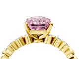 Yellow gold Fancy Pink Radiant  Solitaire Bezel Accent Diamond Engagement Ring with Beaded Band and Four-Prong Setting_46
