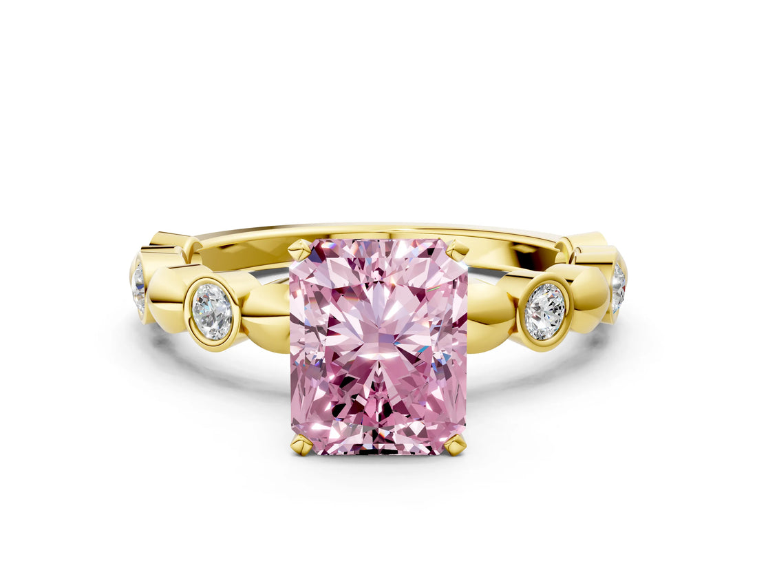 Yellow gold Fancy Pink Radiant  Solitaire Bezel-Set Diamond Ring with Beaded Band and Four-Prong Setting_32
