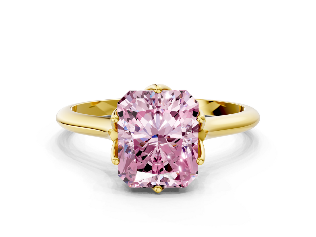Yellow gold Fancy Pink Radiant  Solitaire Cathedral Diamond Ring with Six-Prong Setting_24