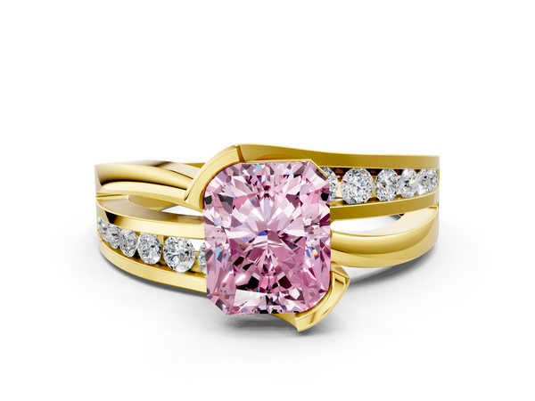 Yellow gold Fancy Pink Radiant  Solitaire Channel-Set Split Shank Ring with Tension Prong Setting