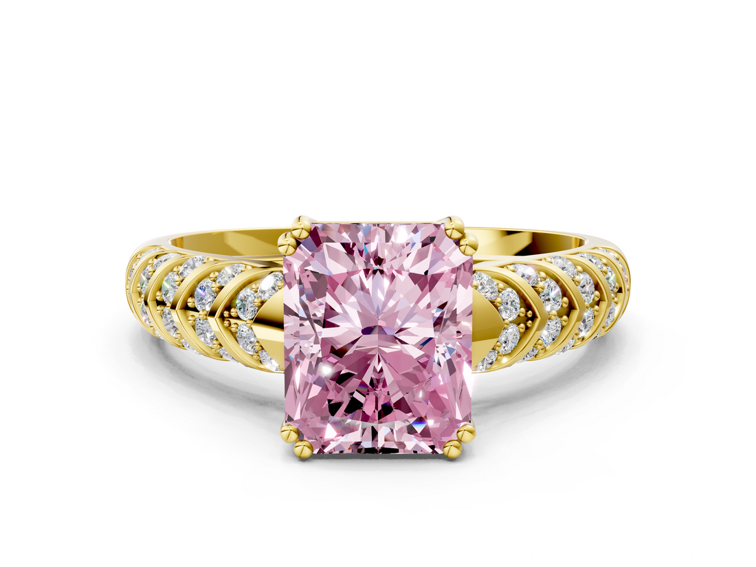 Yellow gold Fancy Pink Radiant  Solitaire Chevron Pave Diamond Engagement Ring with Six-Prong Setting_3