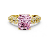 Yellow gold Fancy Pink Radiant  Solitaire Chevron Pave Diamond Engagement Ring with Six-Prong Setting_3