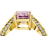 Yellow gold Fancy Pink Radiant  Solitaire Diamond Engagement Ring with Pave Band and Four-Prong Setting 4