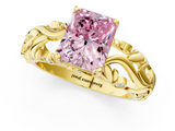 Yellow gold Fancy Pink Radiant  Solitaire Diamond Leaf Vine Band with Prong Setting_31